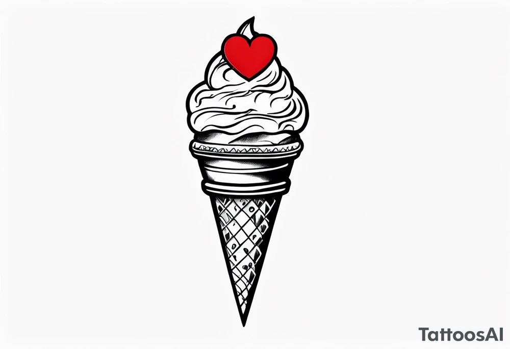 sketch chocolate chip ice cream cone with one red heart tattoo idea
