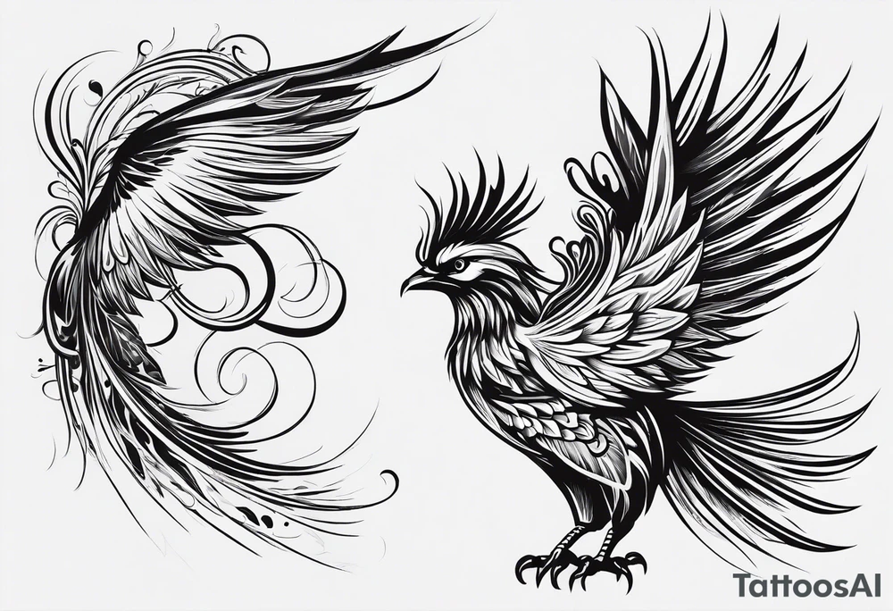 phoenix  minimaliste. trait de crayon. tattoo idea