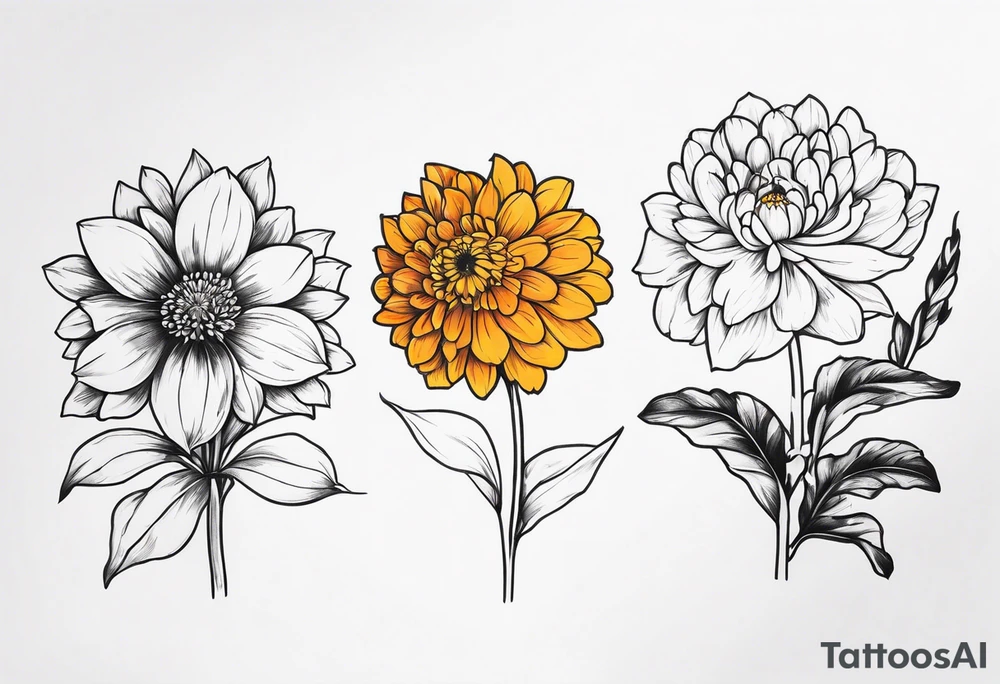 marigold, chrysanthemum, and
narcissus side by side tattoo idea marigold, chrysanthemum, and
narcissus side by side tattoo idea