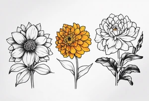 marigold, chrysanthemum, and 
narcissus side by side tattoo idea