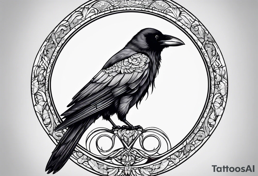 Crow on top of circle tattoo idea