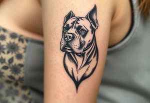 Very thick muscled up pitbull portraits fading into the background as filler incorporate sunflowers, an old road made from pavers tattoo idea