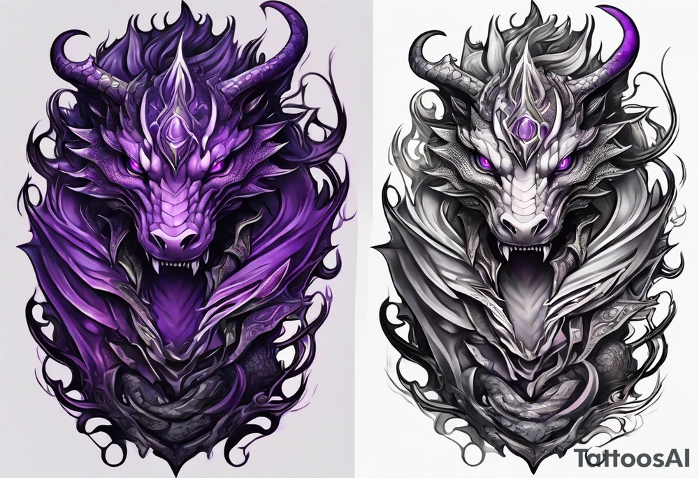 Purple eldritch dragon arm sleeve tattoo idea