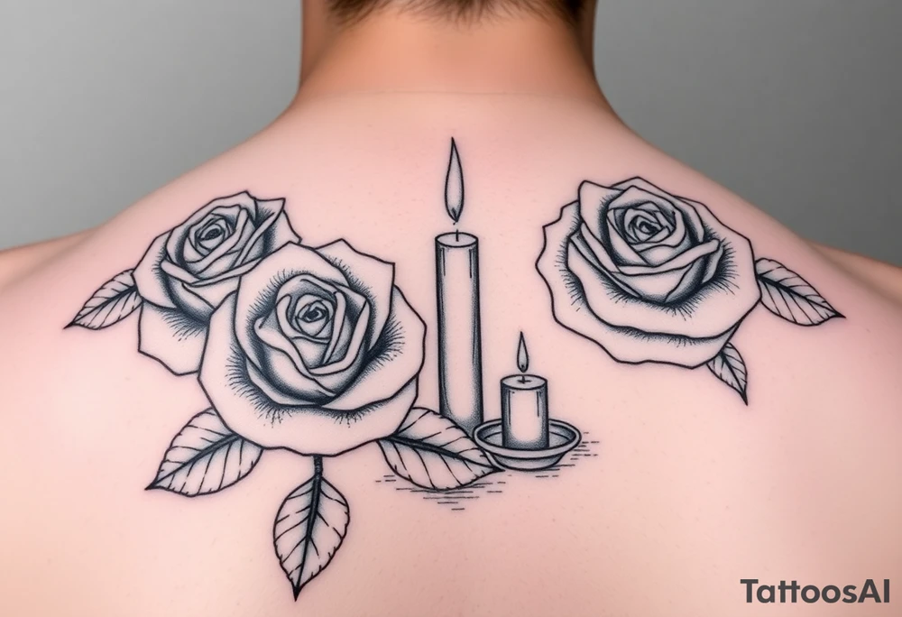 2 blue roses, candle lights , water tattoo idea