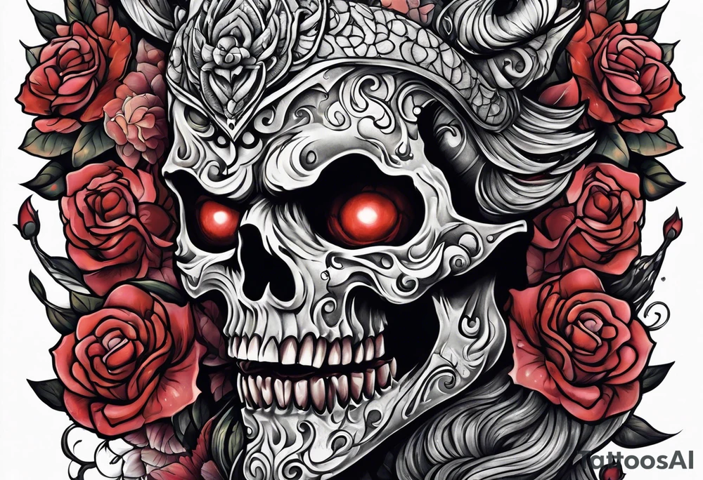 Beautiful Eldridge horror creature thigh tattoo tattoo idea