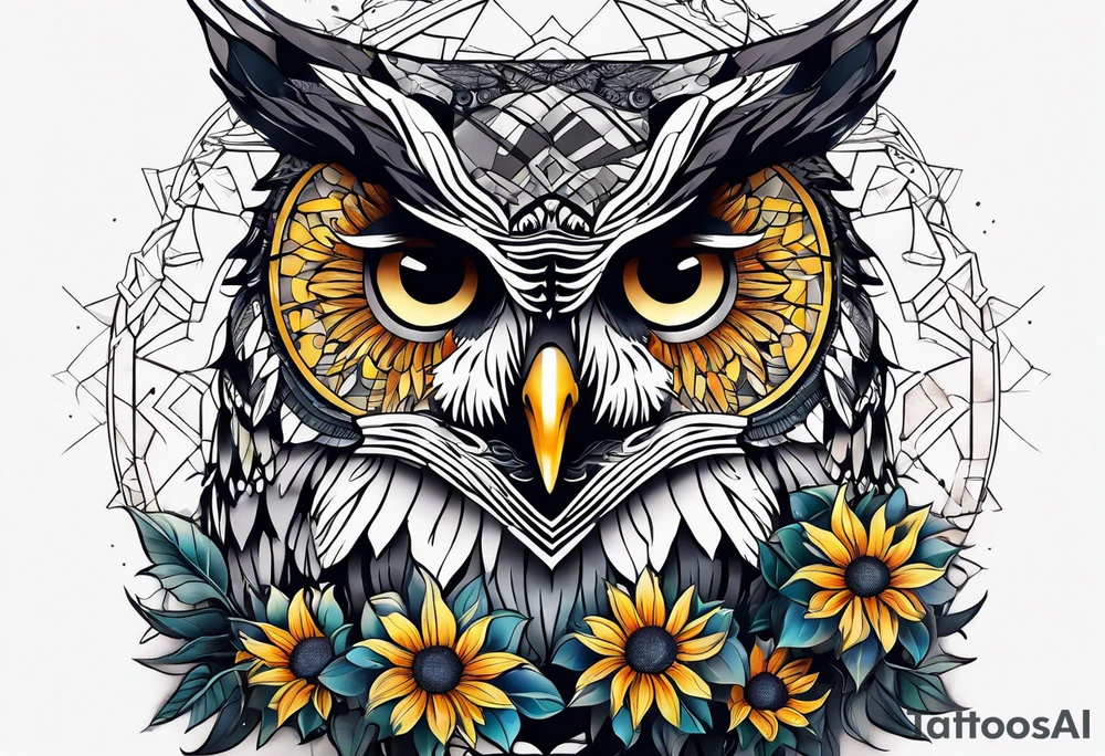 Owl and sunflower sleeve tattoo idea