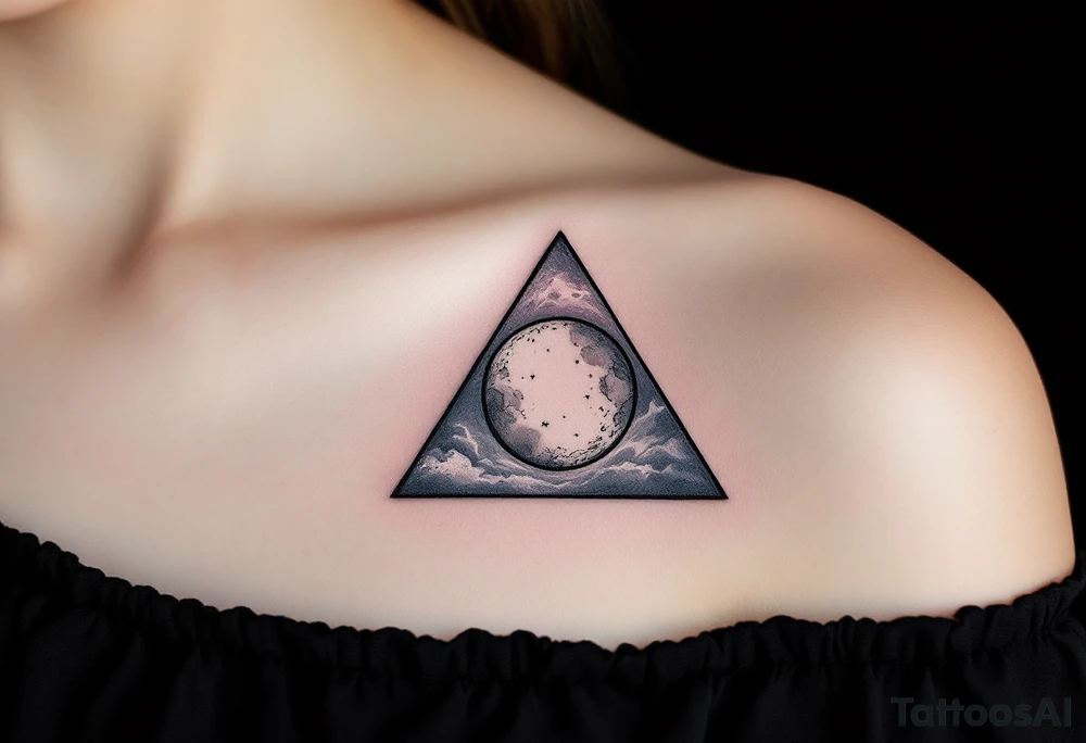 A triangle with a lunar cycle inside, shaded in black and silver, symbolizing phases and intuition. tattoo idea