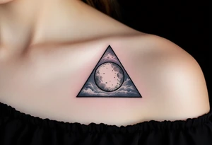 A triangle with a lunar cycle inside, shaded in black and silver, symbolizing phases and intuition. tattoo idea