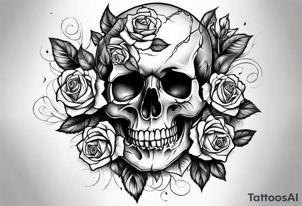 skull and roses tattoo idea