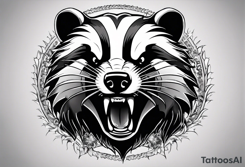 Draw me badger with aggressive full body, killer face with cute smile, very long nails and he attacks like a Turkish gladiator to enemy and also he has very deadly looking. The only weapon is his braveness he fights with his nails. tattoo idea