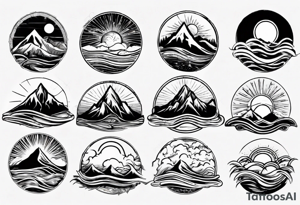 mountain with waves and sun tattoo idea