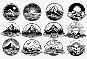 mountain with waves and sun tattoo idea