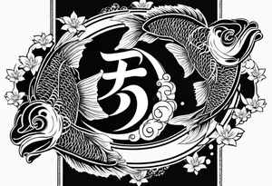 Two koi fish with the kanji letter for love in the middle tattoo idea