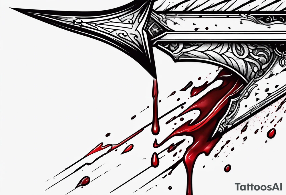 an arrow with only one drip of blood on the tip of it simple line art tattoo idea