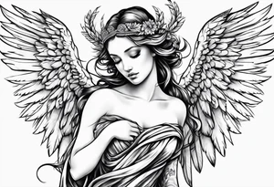 angel with low wings tattoo idea
