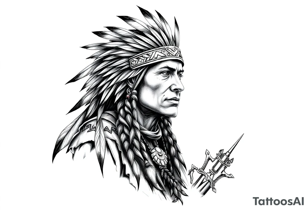 Lone Native American warrior in nature tattoo idea