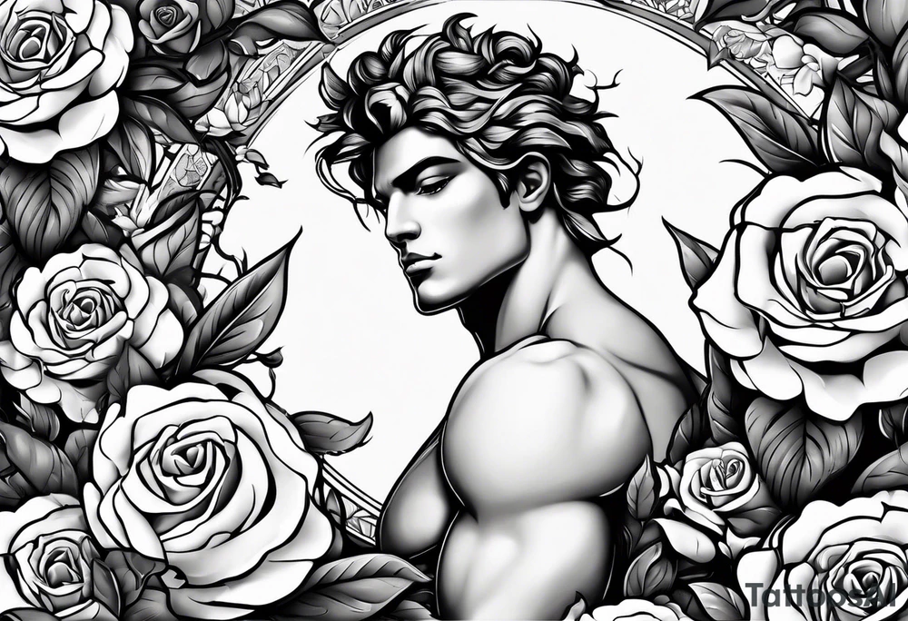 The name “Abel” surrounded by roses tattoo idea