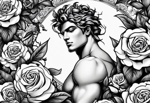 The name “Abel” surrounded by roses tattoo idea