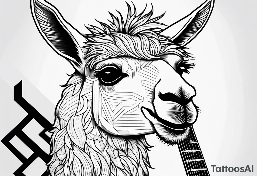 Cool llama playing bass guitar tattoo idea