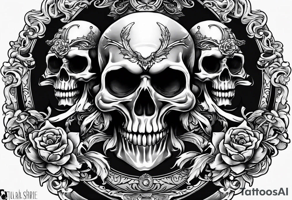 See no evil hear no evil speak no evil with skull heads with angel wings wrapped around them tattoo idea