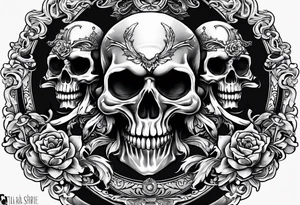 See no evil hear no evil speak no evil with skull heads with angel wings wrapped around them tattoo idea