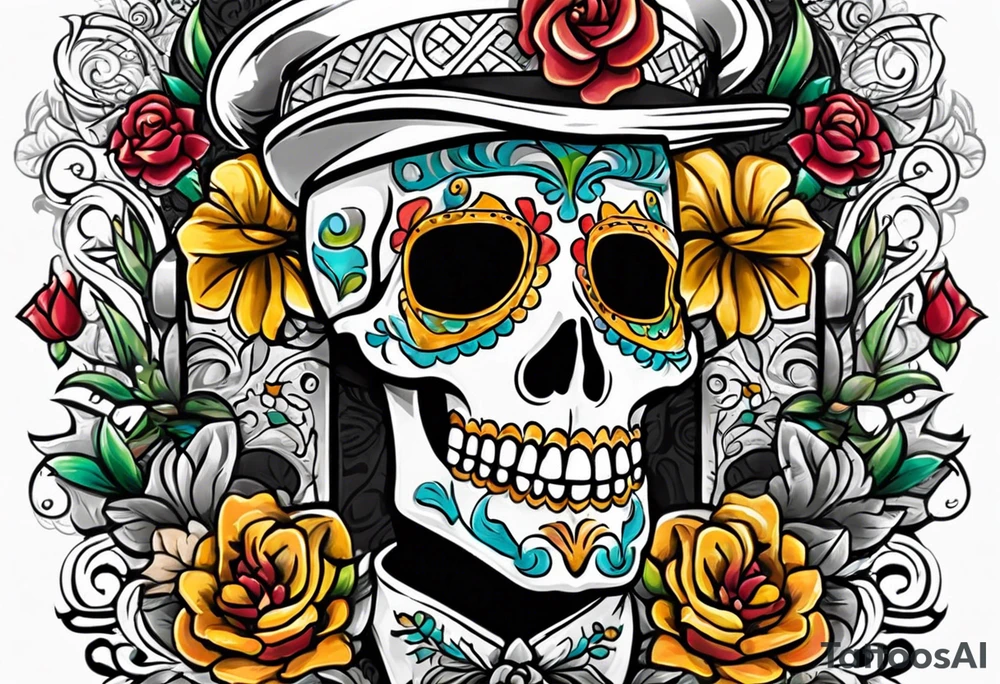 Mexico day of dead  rectangle  man skeleton tattoo idea