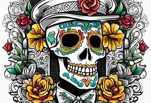 Mexico day of dead  rectangle  man skeleton tattoo idea