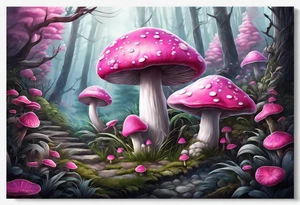 pink and white mushroom forest, smoke coming from caterpillars mouth tattoo idea