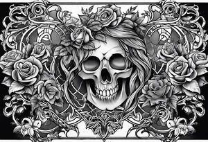tattoo fool sleeve, old broken gothic home, broken sword, tree roots break out of the chains, roses tattoo idea