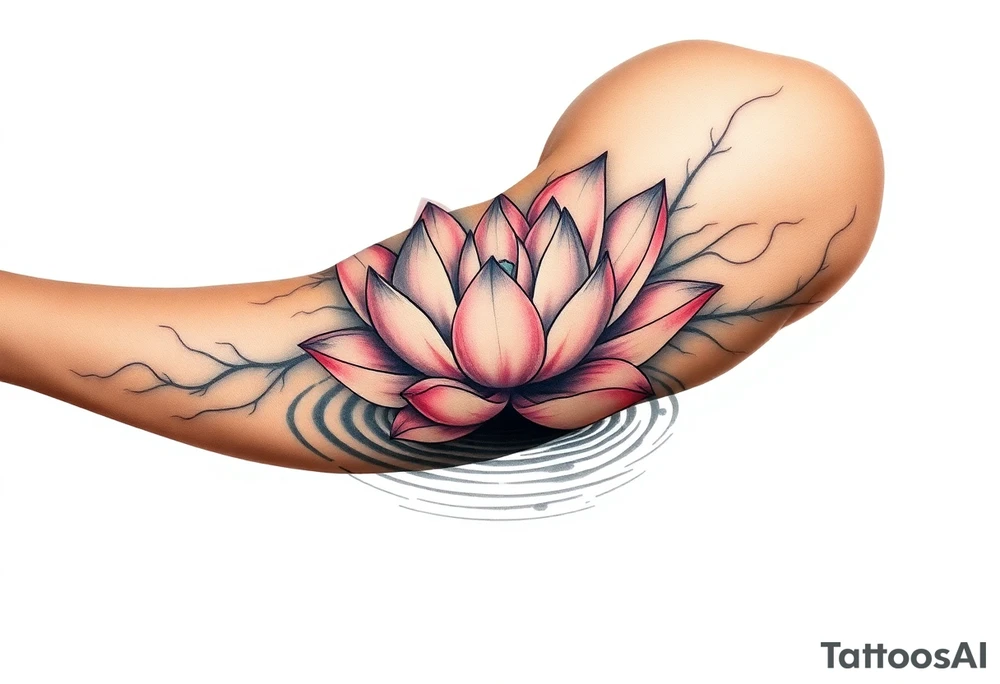 serene lotus flower emerging from sacred waters with ripples tattoo idea