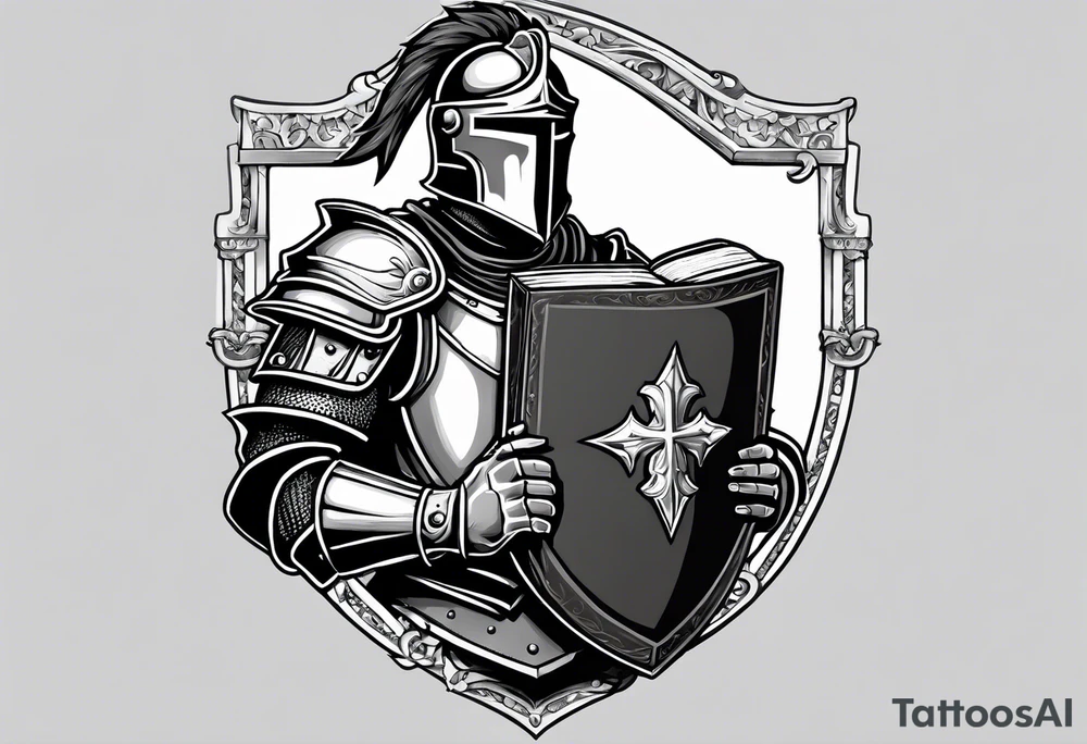 a knight holding the bible as a shield tattoo idea