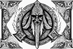 Valhalla sword shield axe Valknut fire tattoo idea