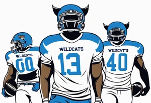 blue wildcat being walked on  leash by high school football players wearing a Carolina blue football jersey that says wildcats tattoo idea