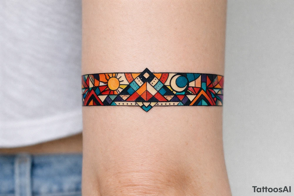 armband, abstract, geometric, full of color tattoo idea