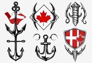 Canadian flag with crossed fish hooks tattoo idea