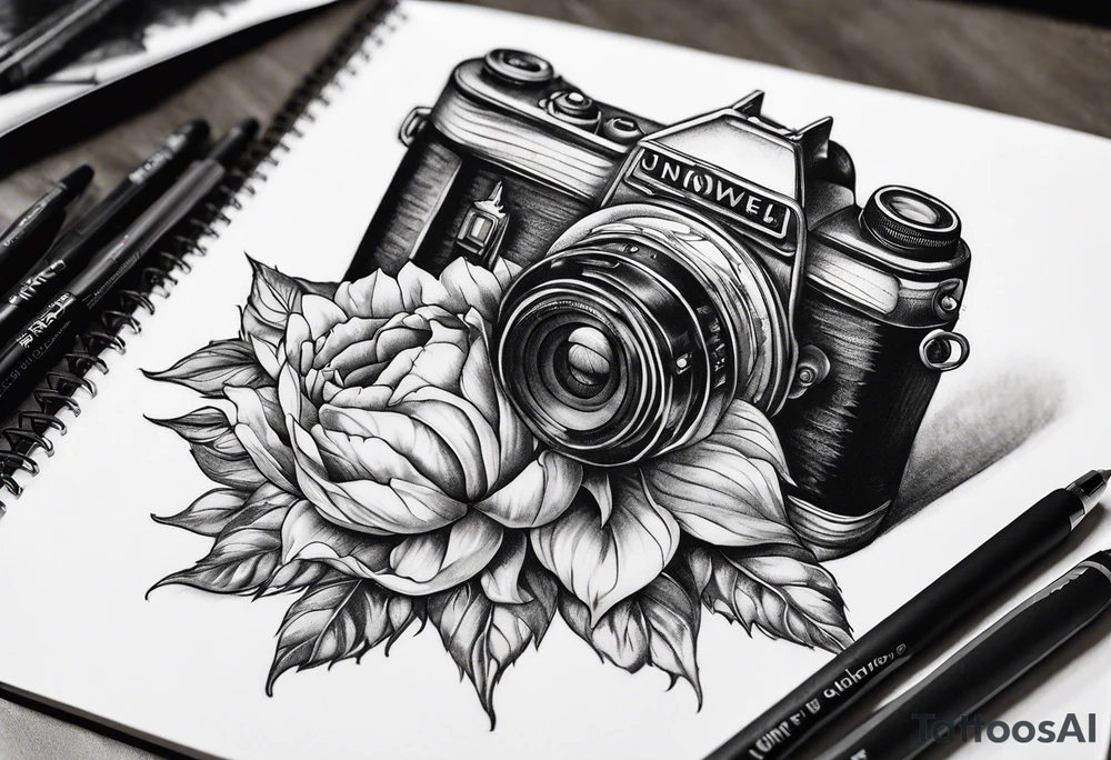 sunflower, camera, flower rose , book tattoo idea