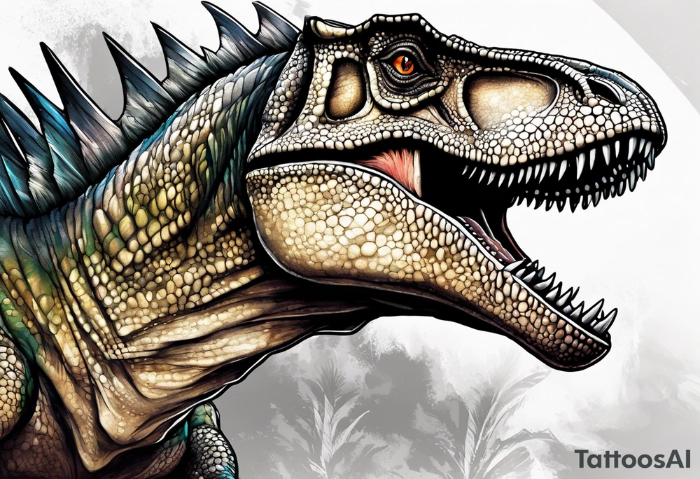 dinossauro ti-rex abraçado em um anjo tattoo idea