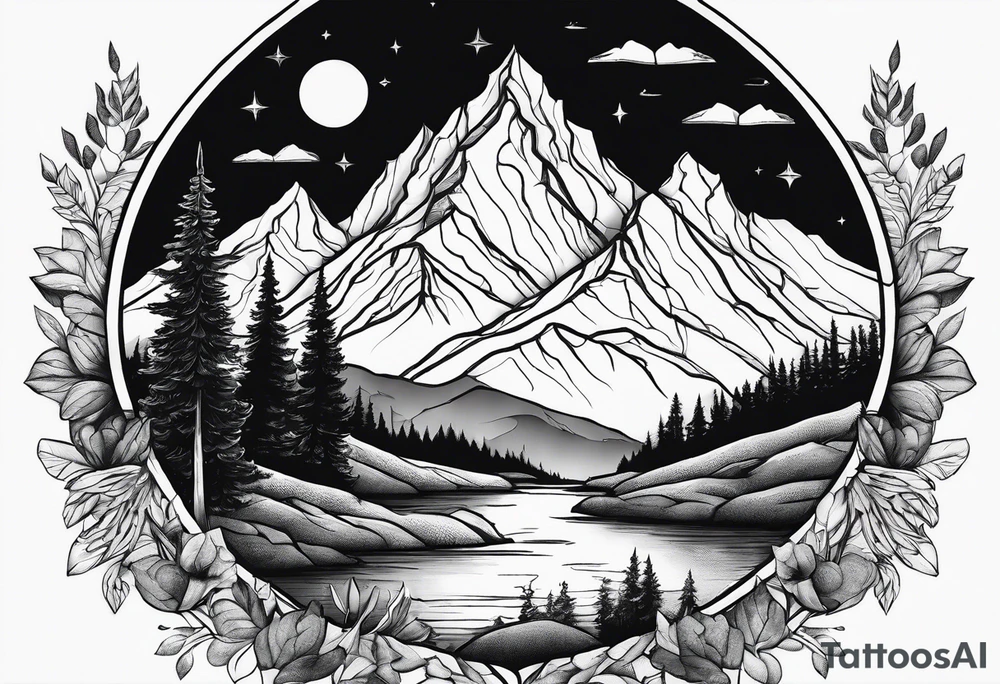 Mountains, animals, concept tattoo idea