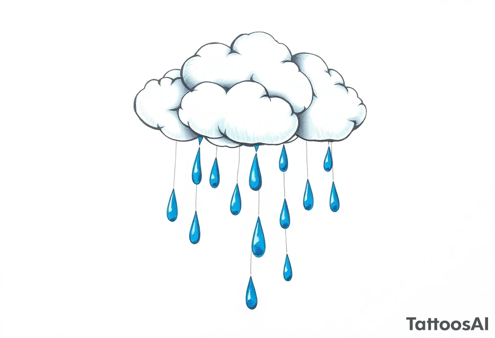 blue rain drops with cloud tattoo idea