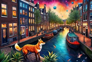 Animals, pineapples, stags, birds, foxes, Amsterdam, canal, Amsterdam buildings, Amsterdam canal, space, galaxy colours, universe tattoo idea