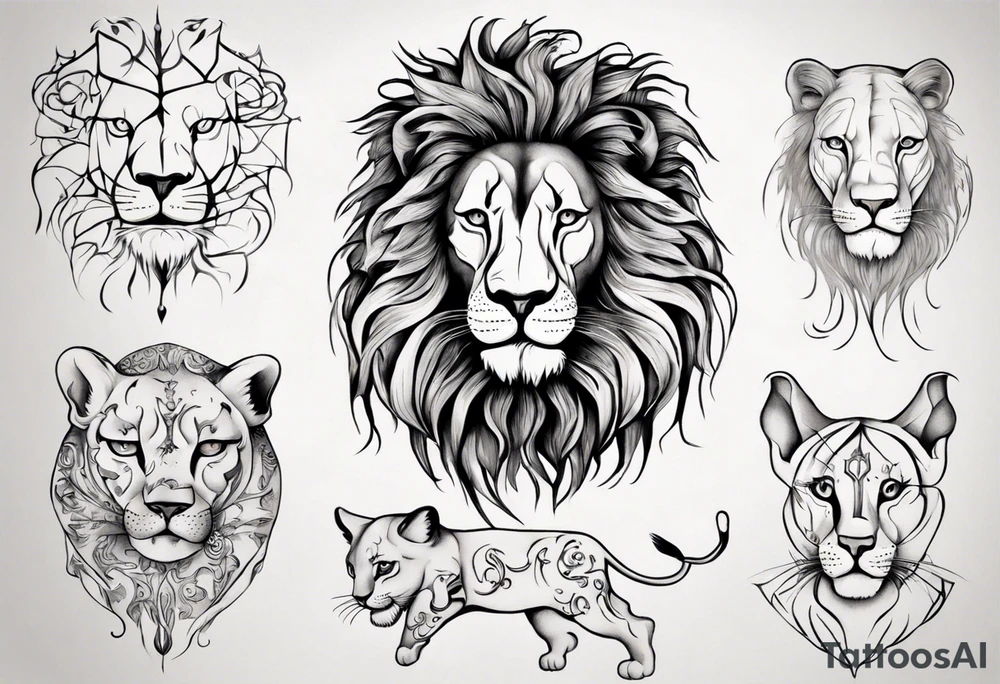 Lion with cat tattoo idea