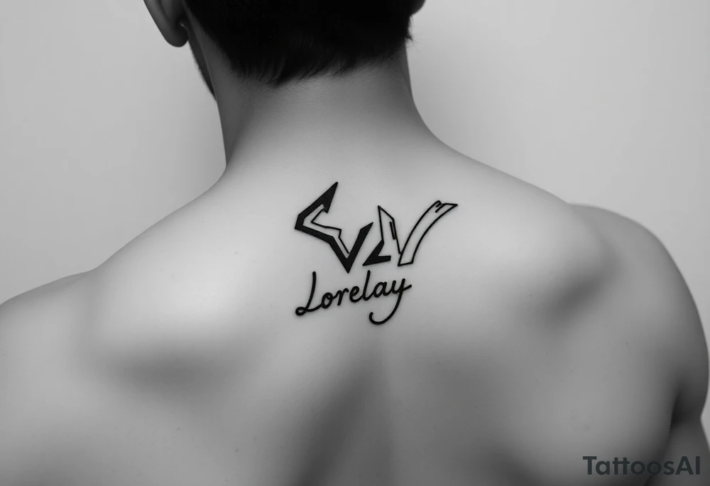 Créame un diseño en miniatura para la parte baja del bicep de una personaje principal de dragón Ball z con el nombre de lorelay escrito por debajo del diseño tattoo idea
