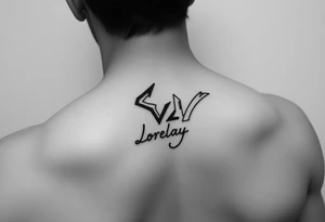 Créame un diseño en miniatura para la parte baja del bicep de una personaje principal de dragón Ball z con el nombre de lorelay escrito por debajo del diseño tattoo idea