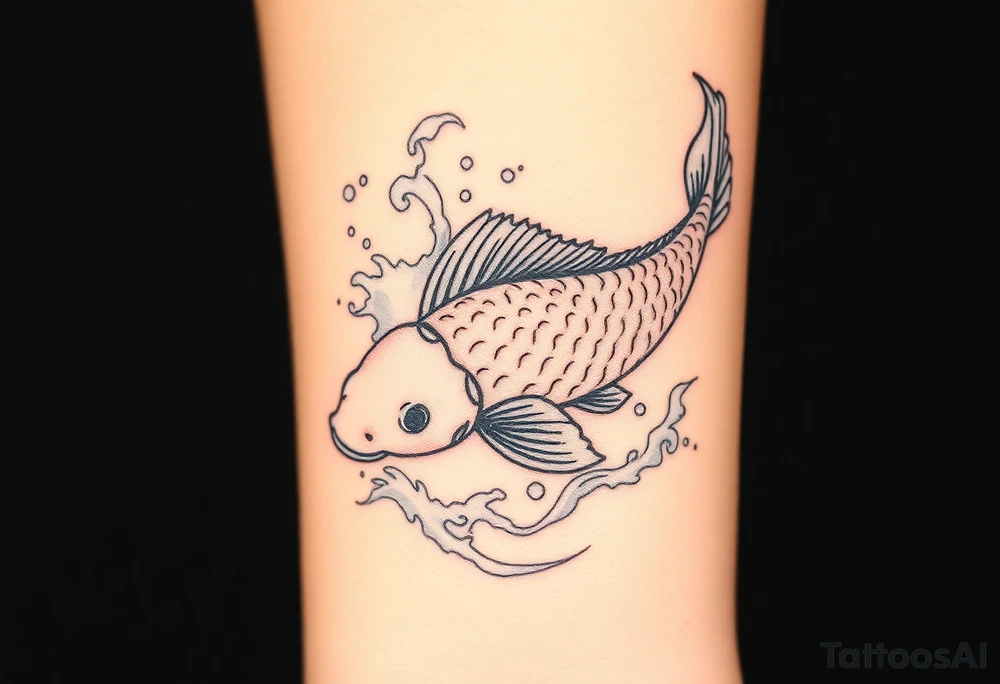 traditional koi fish swimming upstream through turbulent waves tattoo idea