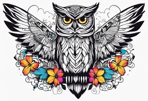 Owl and butterflies tattoo idea