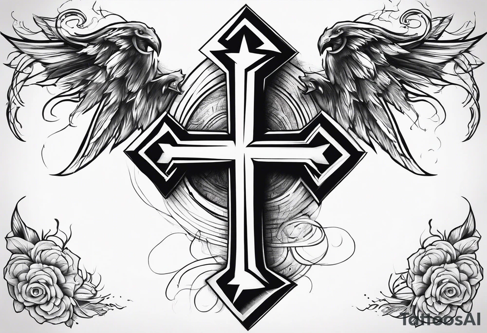 Cross with a lightning bolt tattoo idea