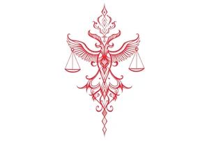 Tattoo that combines the star sign Taurus and Libra ,in red , down the spine tattoo idea
