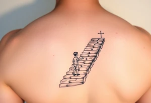 tattoo of a stairway to heaven with a little boy about to take the first step tattoo idea