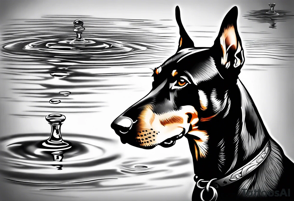 doberman looking into its own water reflection tattoo idea