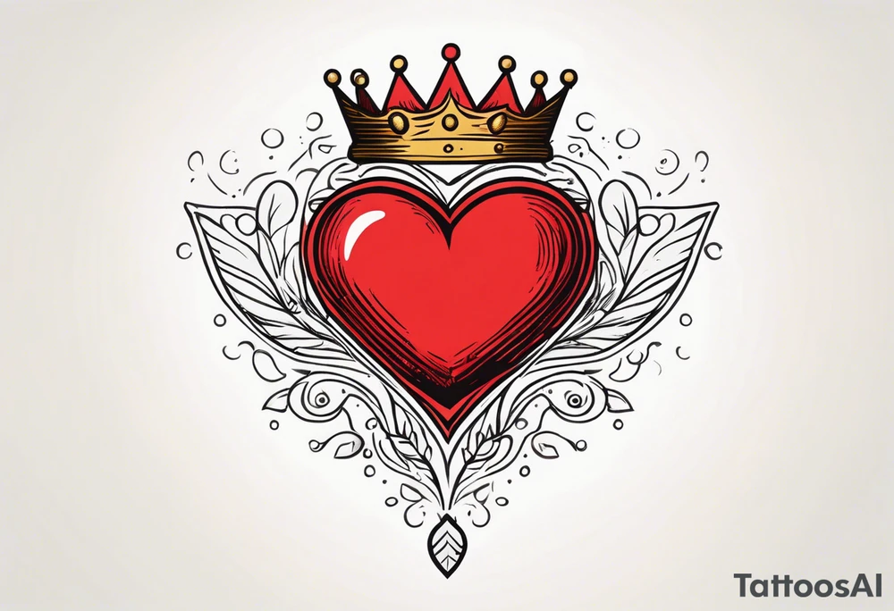 Red heart with a golden crown above it tattoo idea